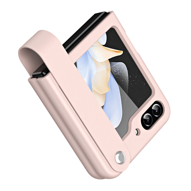 For Samsung Galaxy Z Flip5 Hand Strap Type Leather Phone Case(Pink)