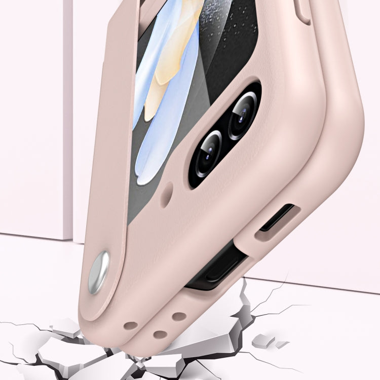 For Samsung Galaxy Z Flip5 Hand Strap Type Leather Phone Case(Pink)