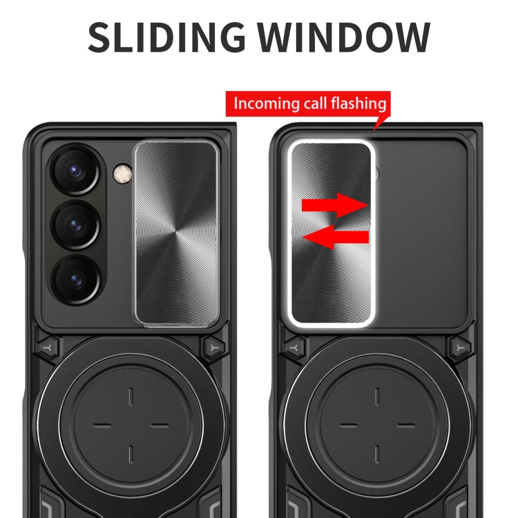 For Samsung Galaxy Z Fold5 CD Texture Sliding Camshield Magnetic Holder Phone Case(Blue)