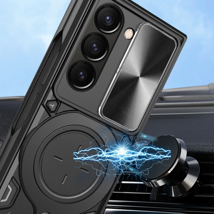 For Samsung Galaxy Z Fold5 CD Texture Sliding Camshield Magnetic Holder Phone Case(Blue)