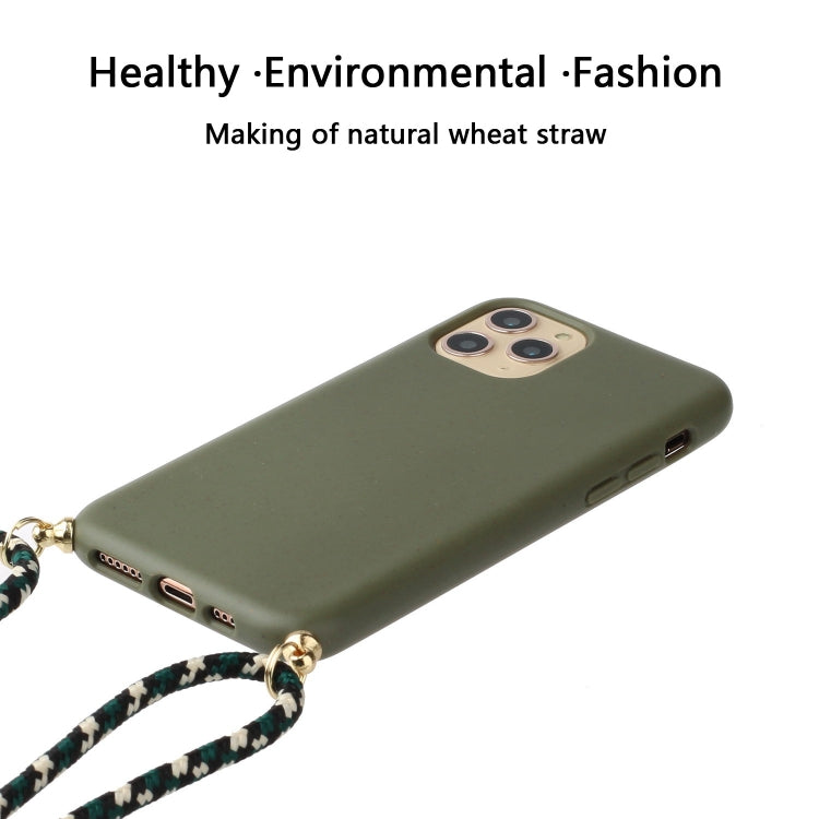 For iPhone 15 Pro Max Wheat Straw Material + TPU Phone Case with Lanyard(Army Green)