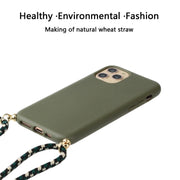 For iPhone 15 Pro Max Wheat Straw Material + TPU Phone Case with Lanyard(Army Green)