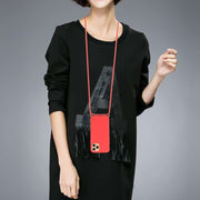 For iPhone 15 Pro Max Wheat Straw Material + TPU Phone Case with Lanyard(Red)