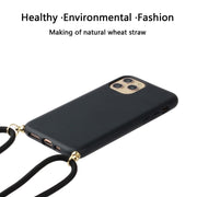 For iPhone 15 Pro Max Wheat Straw Material + TPU Phone Case with Lanyard(Black)