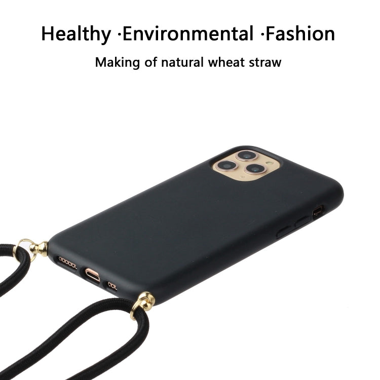 For iPhone 15 Pro Max Wheat Straw Material + TPU Phone Case with Lanyard(Black)