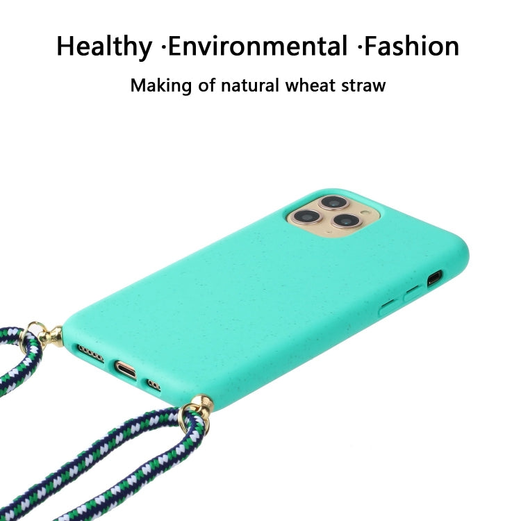 For iPhone 15 Pro Max Wheat Straw Material + TPU Phone Case with Lanyard(Green)
