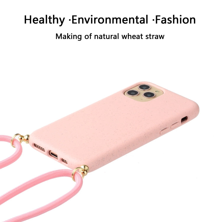 For iPhone 15 Pro Max Wheat Straw Material + TPU Phone Case with Lanyard(Pink)