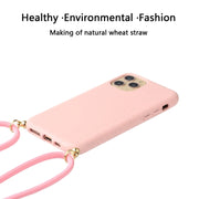 For iPhone 15 Pro Max Wheat Straw Material + TPU Phone Case with Lanyard(Pink)
