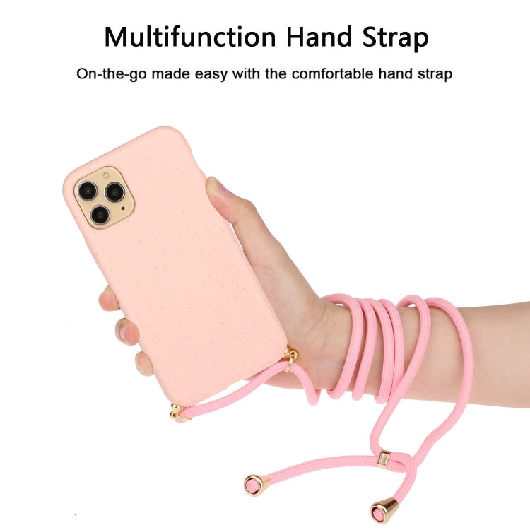 For iPhone 15 Pro Max Wheat Straw Material + TPU Phone Case with Lanyard(Pink)