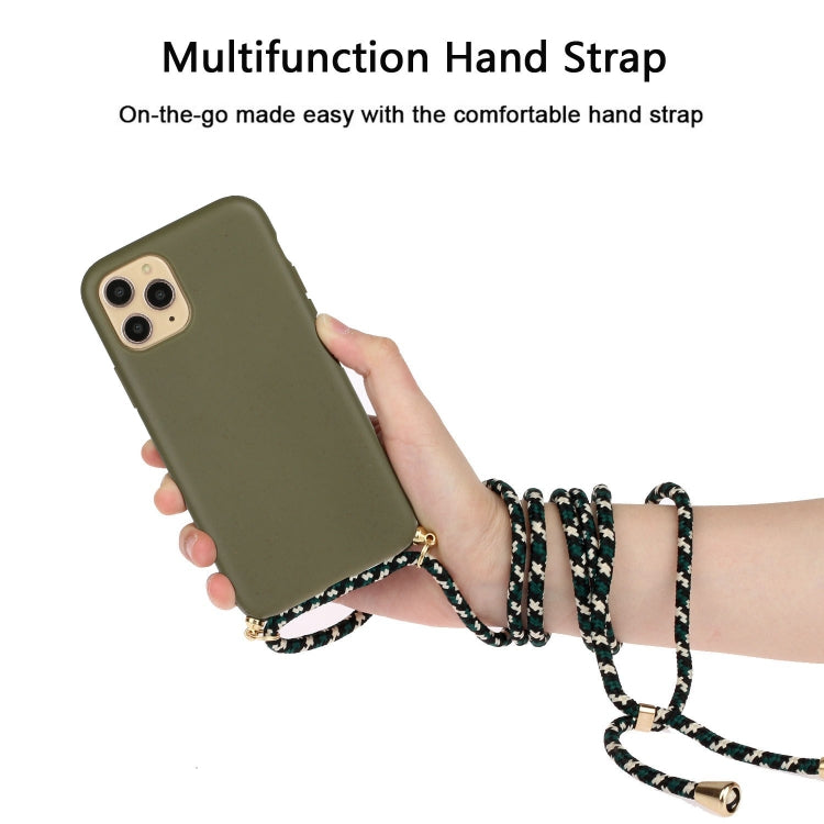 For iPhone 15 Pro Wheat Straw Material + TPU Phone Case with Lanyard(Army Green)