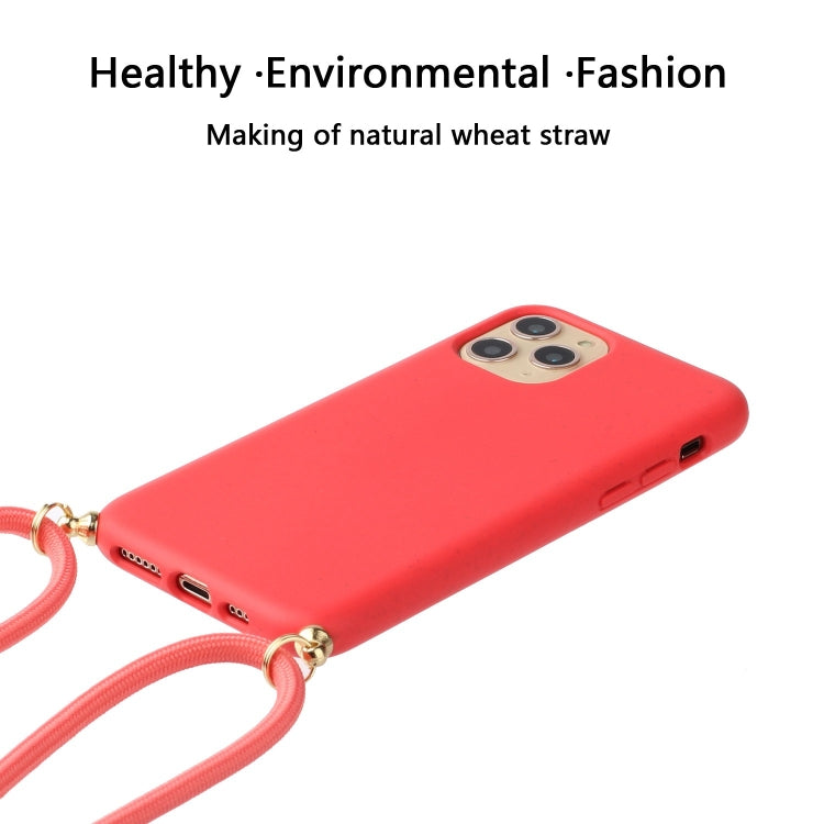 For iPhone 15 Pro Wheat Straw Material + TPU Phone Case with Lanyard(Red)