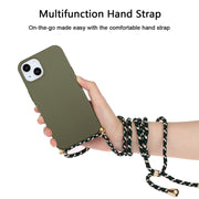For iPhone 15 Plus Wheat Straw Material + TPU Phone Case with Lanyard(Army Green)