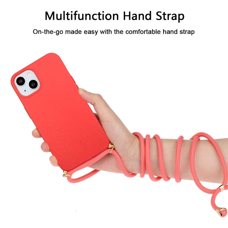 For iPhone 15 Plus Wheat Straw Material + TPU Phone Case with Lanyard(Red)