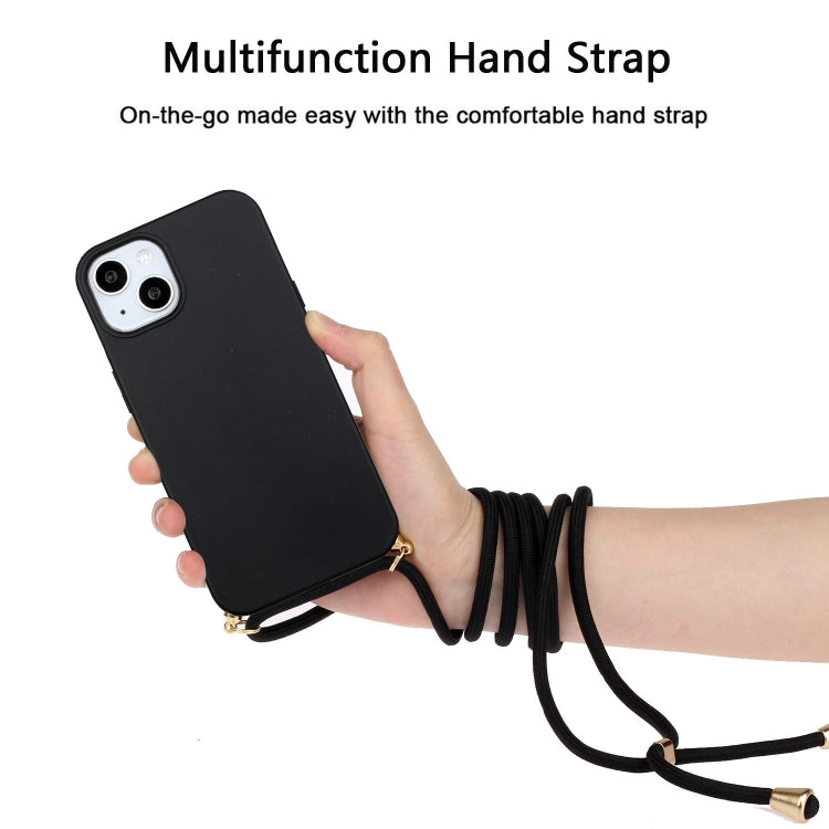 For iPhone 15 Plus Wheat Straw Material + TPU Phone Case with Lanyard(Black)