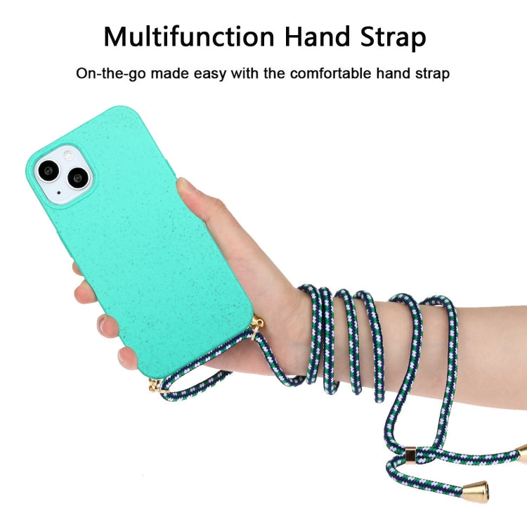 For iPhone 15 Plus Wheat Straw Material + TPU Phone Case with Lanyard(Green)
