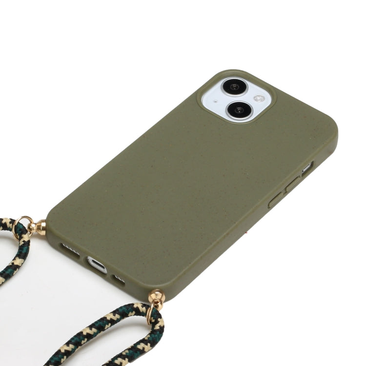 For iPhone 15 Wheat Straw Material + TPU Phone Case with Lanyard(Army Green)