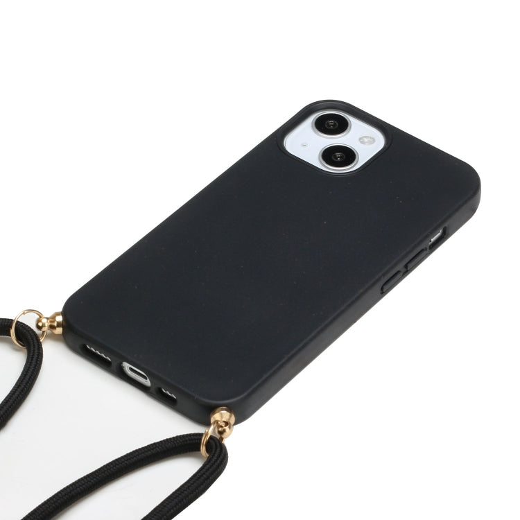 For iPhone 15 Wheat Straw Material + TPU Phone Case with Lanyard(Black)