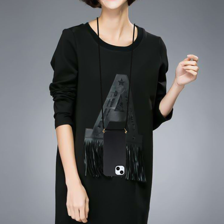 For iPhone 15 Wheat Straw Material + TPU Phone Case with Lanyard(Black)
