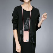 For iPhone 15 Wheat Straw Material + TPU Phone Case with Lanyard(Pink)