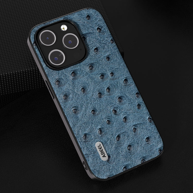 For iPhone 14 ABEEL Genuine Leather Ostrich Texture Phone Case(Blue)