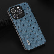 For iPhone 14 ABEEL Genuine Leather Ostrich Texture Phone Case(Blue)