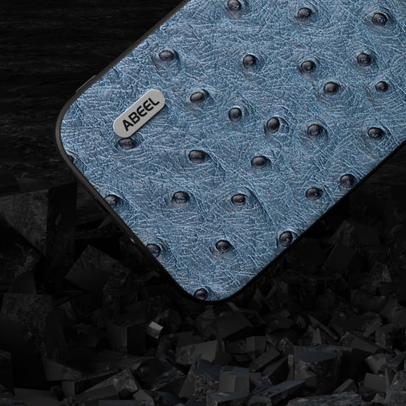 For iPhone 14 ABEEL Genuine Leather Ostrich Texture Phone Case(Blue)