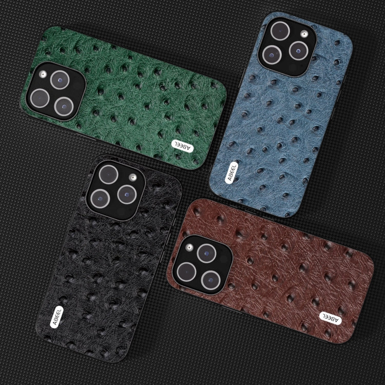 For iPhone 14 ABEEL Genuine Leather Ostrich Texture Phone Case(Blue)