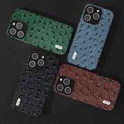For iPhone 14 ABEEL Genuine Leather Ostrich Texture Phone Case(Blue)