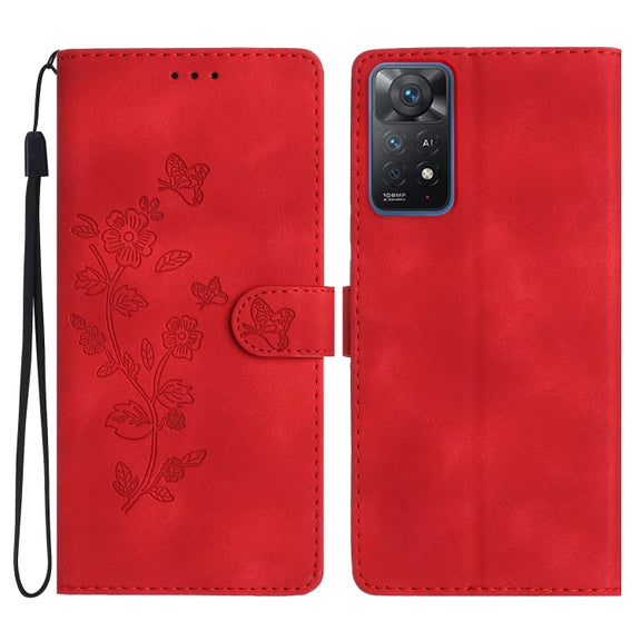 For Xiaomi Redmi Note 11 Pro 5G Global Flower Butterfly Embossing Pattern Leather Phone Case(Red)