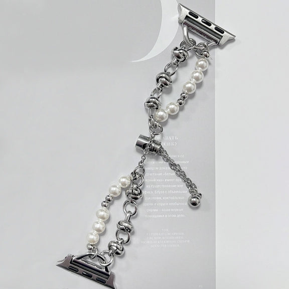 For Apple Watch SE 2023 44mm Pearl Bracelet Metal Watch Band(Silver)