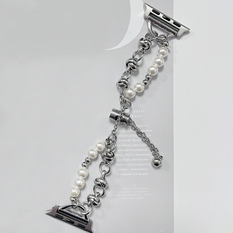 For Apple Watch SE 2023 44mm Pearl Bracelet Metal Watch Band(Silver)
