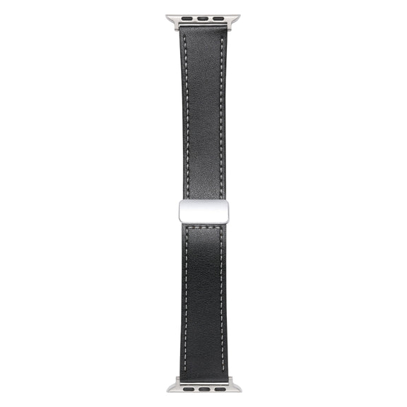 For Apple Watch 6 40mm Magnetic Buckle Skin Feel Leather Watch Band(Black)