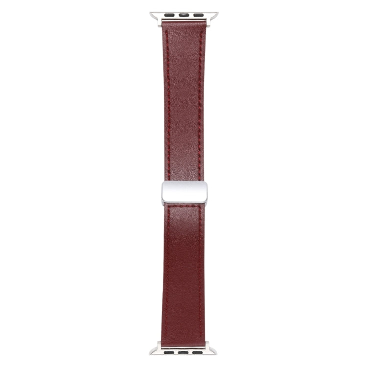 For Apple Watch 4 44mm Magnetic Buckle Skin Feel Leather Watch Band(Wine Red)