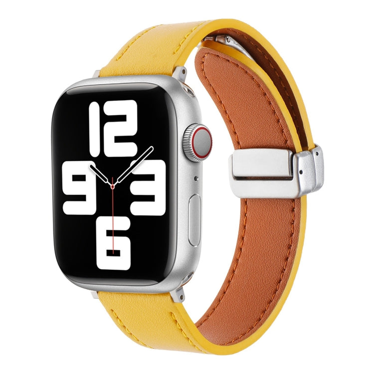 For Apple Watch 2 38mm Magnetic Buckle Skin Feel Leather Watch Band(Yellow)