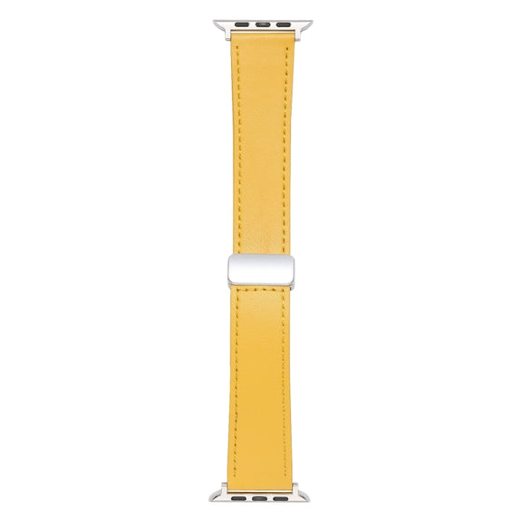 For Apple Watch 2 38mm Magnetic Buckle Skin Feel Leather Watch Band(Yellow)