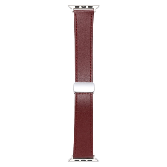 For Apple Watch 38mm Magnetic Buckle Skin Feel Leather Watch Band(Wine Red)