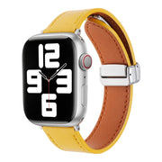 For Apple Watch 38mm Magnetic Buckle Skin Feel Leather Watch Band(Yellow)