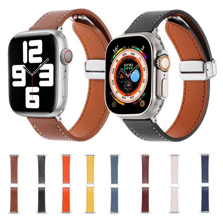 For Apple Watch 6 40mm Magnetic Buckle Skin Feel Leather Watch Band(Black)