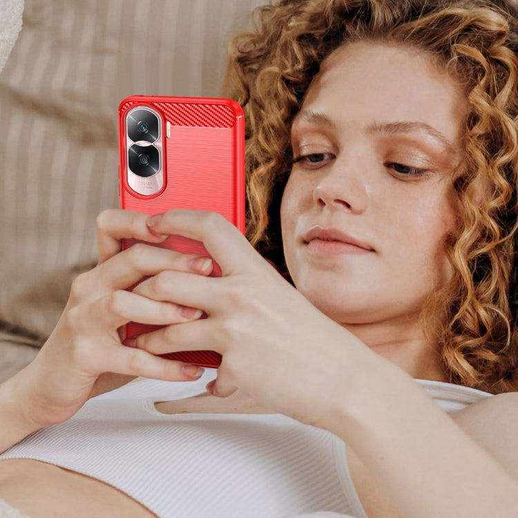 For Honor 90 Lite Brushed Texture Carbon Fiber TPU Phone Case(Red)