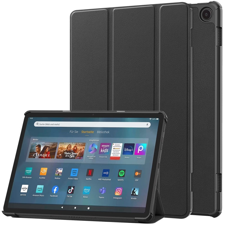 For  Amazon Fire Max 11 Custer Pure Color 3-Fold Holder Smart Leather Tablet Case(Black)
