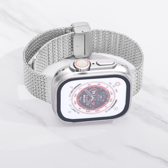 For Apple Watch 2 38mm Magnetic Buckle Herringbone Mesh Metal Watch Band(Black)