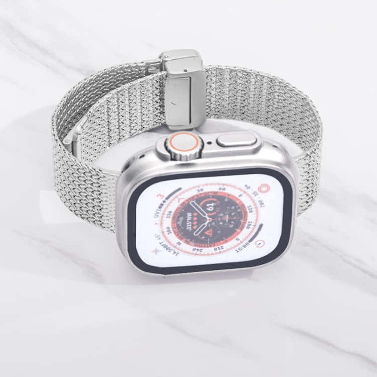 For Apple Watch 3 42mm Magnetic Buckle Herringbone Mesh Metal Watch Band(Black)