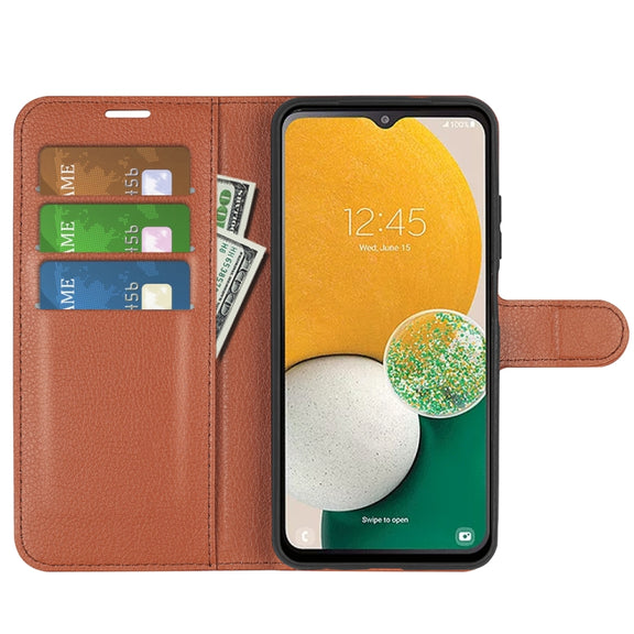 For Samsung Galaxy A14 5G Litchi Texture Horizontal Flip Phone Case with Holder(Brown)