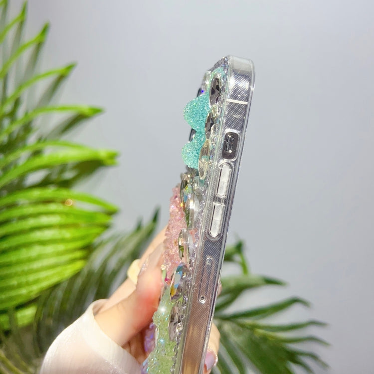 For iPhone 11 Ice Crystal Bow Knot Full Diamond TPU Phone Case(Yellow+Green)