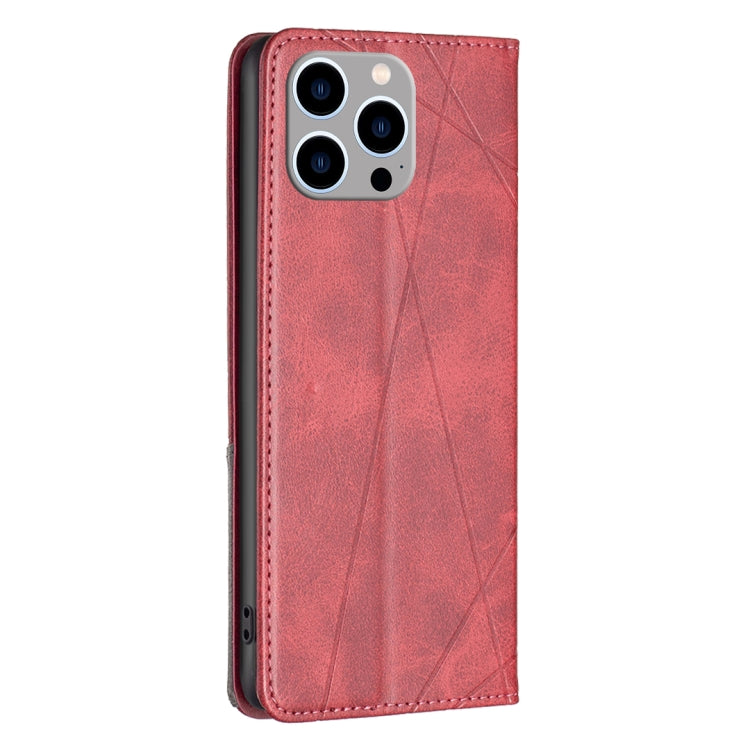 For iPhone 15 Pro Max Rhombus Texture Magnetic Leather Phone Case(Red)