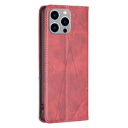 For iPhone 15 Pro Max Rhombus Texture Magnetic Leather Phone Case(Red)