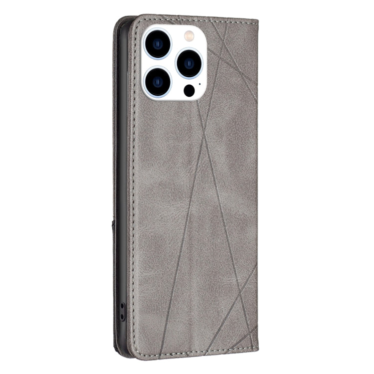 For iPhone 15 Pro Rhombus Texture Magnetic Leather Phone Case(Grey)