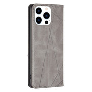 For iPhone 15 Pro Rhombus Texture Magnetic Leather Phone Case(Grey)