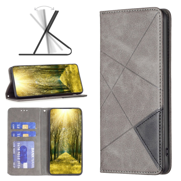 For iPhone 15 Pro Rhombus Texture Magnetic Leather Phone Case(Grey)