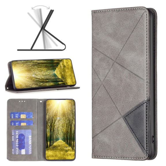 For iPhone 15 Pro Rhombus Texture Magnetic Leather Phone Case(Grey)